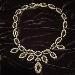 Black and clear rhinestone necklace and drop earrings